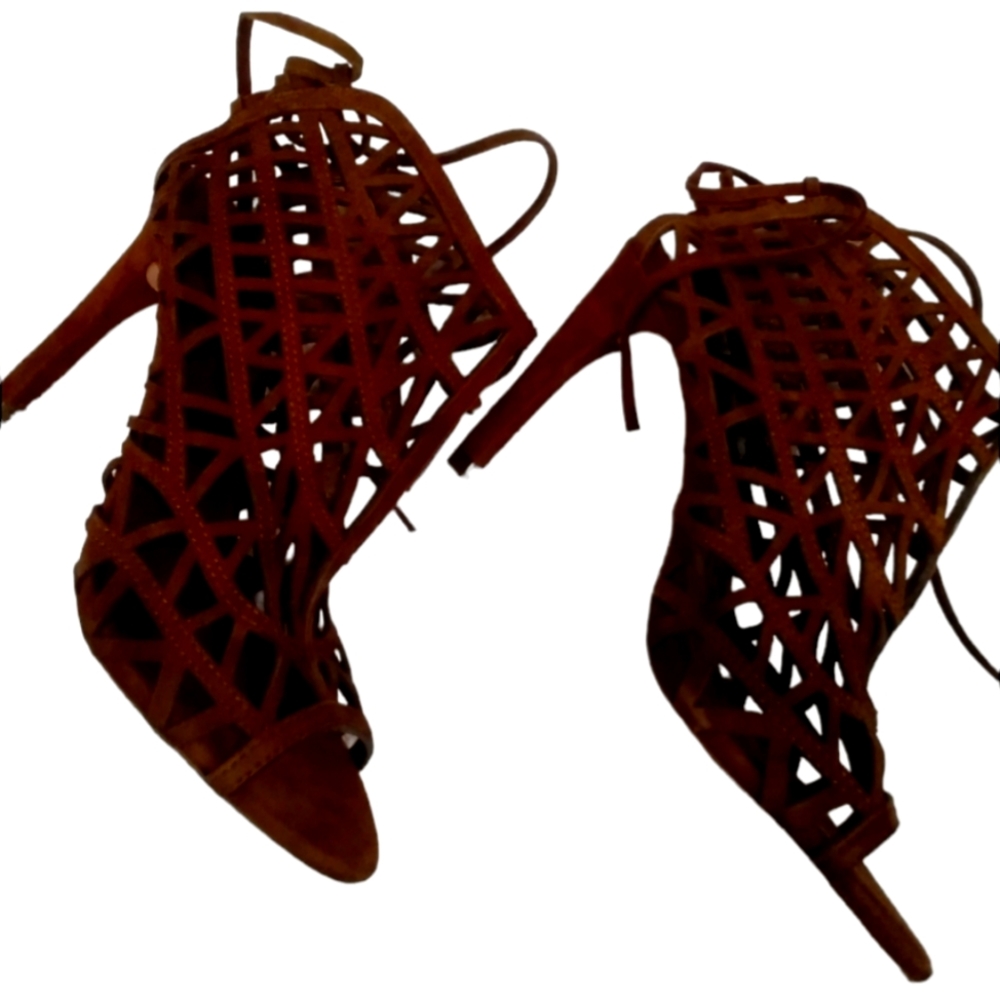 Brand new Zara brown faux leather caged heels